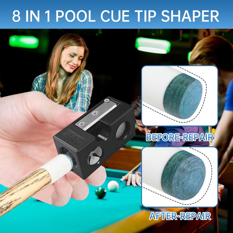 6 in 1 Pool Cue Tip Shaper, Professional Pool Cue
