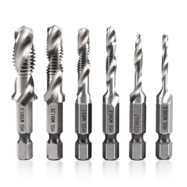 Tap Drill Set, Hexagonal Shaft, Set of 6, For Stainless Steel, Drill Tap, Chamfering Tap, Multi-functional, High Speed Steel, Spiral Tap, For Industrial Use, For Ironworking, Metalwork, M3, M4, M5,