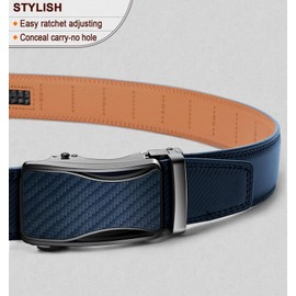 BULLIANT Mens Ratchet Belt,Adjustable Leather Belt Gift For Men Dress Casual 1 3/8",Cut For Fit(Blue,32"-38"Waist Adjustable)