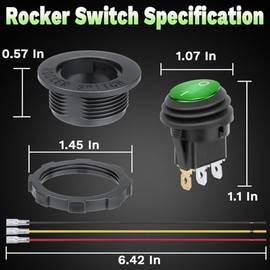 BFXM Round Rocker Switch, 12V Toggle Switch, Waterproof Lighted LED On/Off Switch for Car, Marine Toggle Switch, Automotive Power Switch, SPST 3 Pin