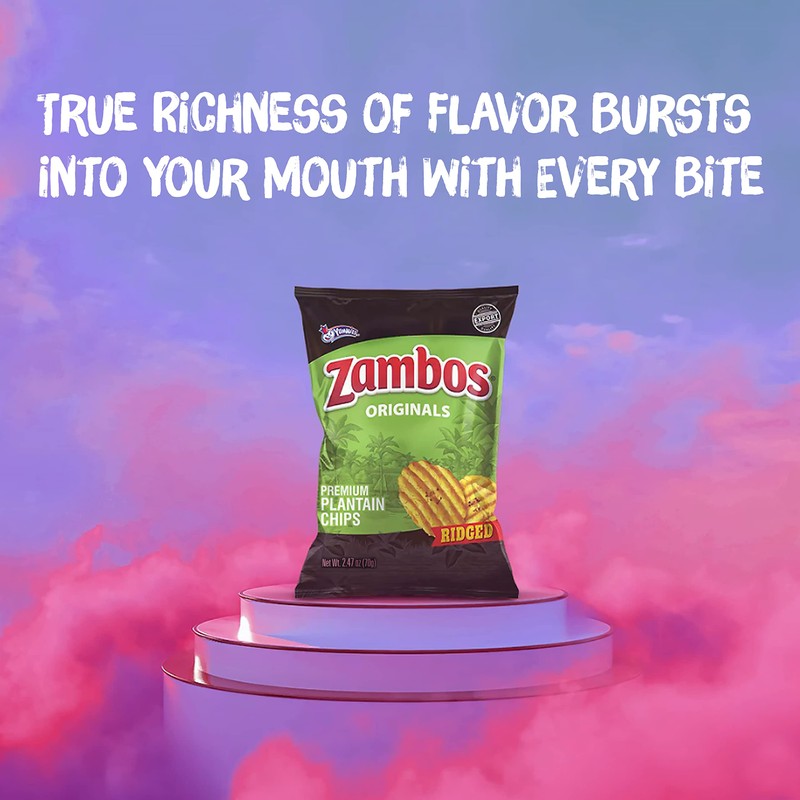 Zambos Plantain Chips Original, Crunchy Ridged Cut Premium Plantain Chips,