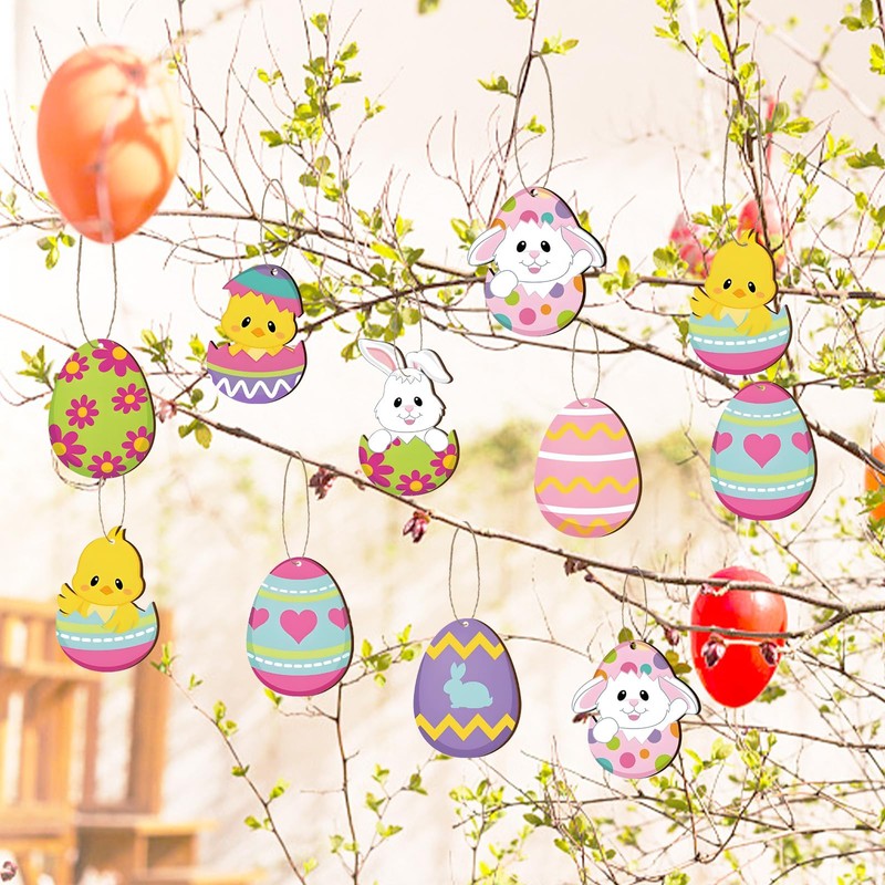 FainFun Easter Egg Pendants, Pack of 24 Easter Reko Wood,