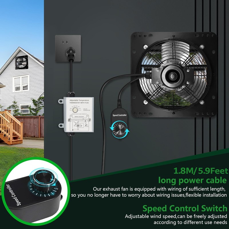 Aibabcue Shutter Exhaust Fan with Thermostat & Speed Control, 820