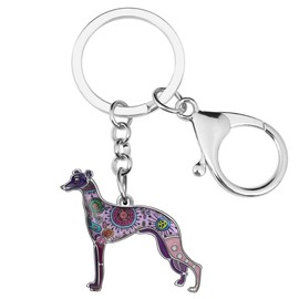 WEVENI Enamel Alloy Greyhound Dog Keychain Pet Key Ring Gift Car Wallet Bag Charms For Women Girls (Purple)