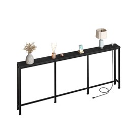 CHOEZON 78.7" Narrow Console Table with Power Outlet 7.1" Skinny Sofa Table, Long Behind Couch Table with Charging Station, Entryway Table for Hallway, Living Room Black TXG20UBB