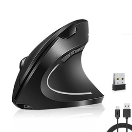 Vassink Wireless Mouse Ergonomic Mouse Rechargeable Vertical Optical Mice with USB Receiver, 6 Buttons 2.4GHz for PC Computer,Laptop,etc（Black）