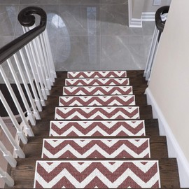 SussexHome Traverse Design 9" X 28" Stair Treads - 70% Cotton Anti-Slip Carpet Strips for Indoor Stairs-Easy to Install with Double Adhesive Tape-Safe, Extra-Grip, 4-Pack-Maroon