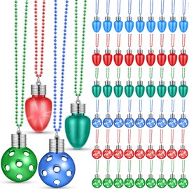 Sasylvia 72 Pcs Light Up Christmas Bulb Necklace on Mardi Gras Beads, LED Light Bulbs Necklaces Flashing Glow in the Dark Necklaces Holiday Necklaces for Christmas Party Accessory Stocking Stuffers