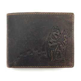 Lemasi Huskies Husky Dogs Genuine Leather Wallet with RFID NFC Protection, Husky Dark Brown Landscape, M, Casual
