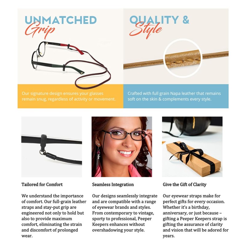 Peeper Keepers Eyeglass Retainer, Leather Sunglass Unisex Holder, Light Brown,