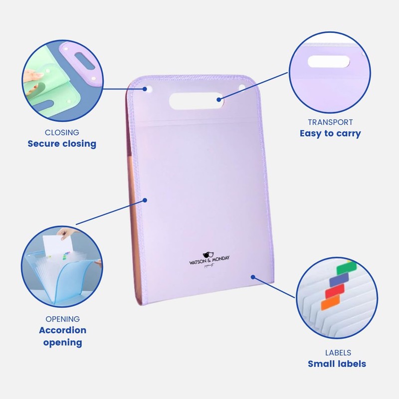 W&M A4 Accordion File Folder, File with 13 Pockets and