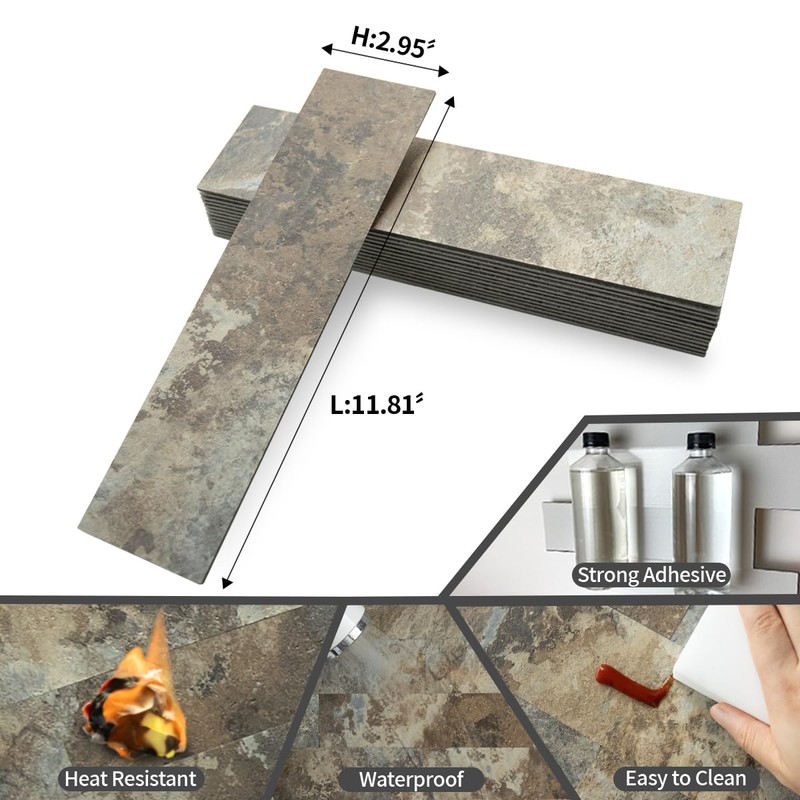 AULIGET 4-Piece Beige & Brown Slate Peel and Stick Backsplash