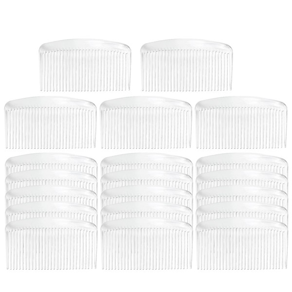 Lawie 20 Pack Clear White Large Plastic Hair Side Comb With Long Teeth Hairpins Grips Barrettes Clamps Bows for Women Bridal Wedding Veil Decorative Headpiece French Twist Updo Bun Accessories