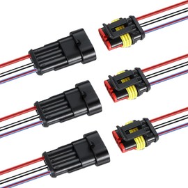 Aiqeer 3 Set 3 Pin Car Waterproof Electrical Wire Connectors with 16 AWG Pre-Wired, Car Waterproof Electrical Connector Plug Socket Kit