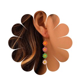 Inilbran Boho Sunflower Earrings Gold Daisy Flower Long Tassel Earrings Long Flowers Daisy Earrings Vintage Sunflower Daisy Earrings Jewellery For Women, Zinc