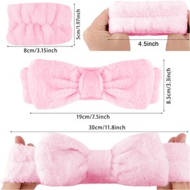 NTRUXZP 1 Piece Bowknot Hair Bands Cosmetic with 1 Pair Make-Up Tape Wrist Wash Band Women Face Wash Bracelets Hair Band Elastic Headband for Women Girls Showers Washing