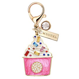 MONNEL MC433 Crystal Ice-cream Sundae Lobster Clasp Charm for Women with Velvet Bag (Pink,1 Piece)