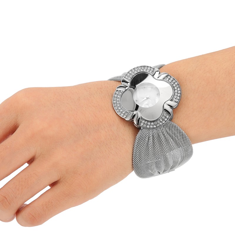 Flower Shape Dial Women Watch Wide Mesh Belt Quartz Elegant