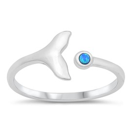 CloseoutWarehouse Blue Simulated Opal Adjustable Whale Tail Ring Sterling Silver Size 9