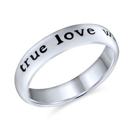 True Love Waits Purity Promise Ring Band For Teens .925 Sterling Silver Mantra Sentimental Words