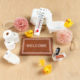 Wichtel Zubehör Weihnachten, 17 pcs Miniatur Wichtelzubehör Bade-Set mit Wichtel Badewanne Mini Zahnpasta Zahnbürste Enten Badekugel, Miniatur Zubehör für Wichteltür Weihnachten Deko und Puppenhaus