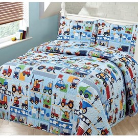 Kids Zone Collection Transportation Kids/Teens Quilt Bedding Set Cars and Trucks Print Blue Twin New # Vehicles