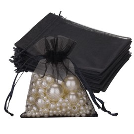 joycraft 50Pcs Organza Bags, 2.7"x3.5" Gift Favor Bags, Black Breathable Tulle Bags with Drawstring, Sheer Mesh Pouch Drawstring Bags for Wedding Favor, Jewelry, Makeup, Candy