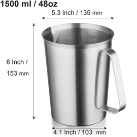CURTA 18/8 Stainless Steel Measuring Cup with Handle and Pour Lip, Metal Pitcher with Oz and ML marking, 48OZ/1500 ML- 6 Cup), Heavy-Duty Pitcher