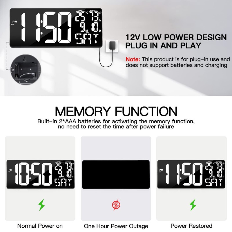 Xflyee 18 Inch Oversized Digital Wall Clock with Remote Control,