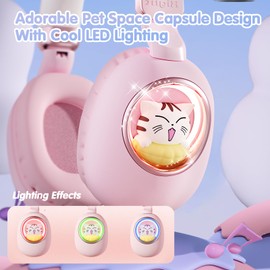 esonstyle Cat Ear Headphones for Kids - Bluetooth 5.4 On-Ear Noise Cancelling Headphones with Microphone 85dB Safe Volume Limit Wireless or 3.5mm Wired Mode USB C for School Learning Travel