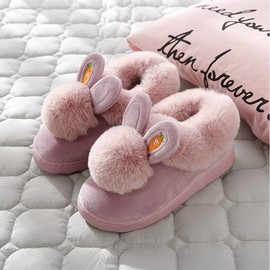 Girls Lovely Bunny Slippers Womens Memory Foam Slippers Cozy Plush Warm Indoor Home Shoes Dark Pink 3/4 UK