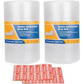 Cymax 2 Rolls of Bubble Wrap for Moving House, 300mm x 22m Total, Small Bubblewrap Air Bubble for Packing Shipping Posting, Perforated Every 30cm, 20 Fragile Stickers Included