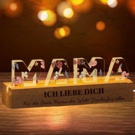 PWCTNT Gifts for Mum, Gift Mother's Day, Flash Acrylic Blocks Mum, Gifts for Mother's Day from Son Daughter, Wooden Sign Home Decor for Mother's Day Birthday Gifts Christmas
