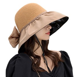 ITODA Women UPF 50+ Wide Brim Sun Hat UV Protection Bucket Hat Ladies Summer Hat Straw Beach Hat Safari Outdoor Hat (21.6-22.8 inch) Khaki