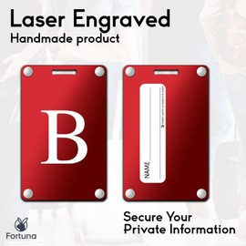 Premium 3-Layer Aluminum Luggage Tags by Fortuna - Easy to Claim, Laser-Engraved, Plastic-Free, and Eco-Friendly Luggage Tag Holders, 2-Pack, Red (B)