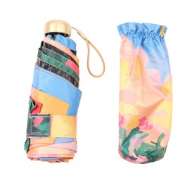 Sun Umbrella Compact Umbrella 5 Level Foldable 6 Ribs Multiuse Coated Sun Rain Protection Travel Umbrella for Outdoor