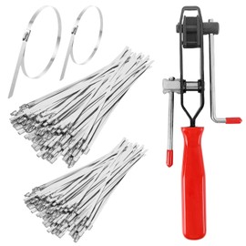 Axle Boot Pliers, Pack of 200 Stainless Steel Cable Ties, with Cable Tie Pliers, 4.6 x 200/300 mm Cable Ties Locking, Axle Cuffs Tool, Steel Cable Ties Tool for Cable Bundling (1)