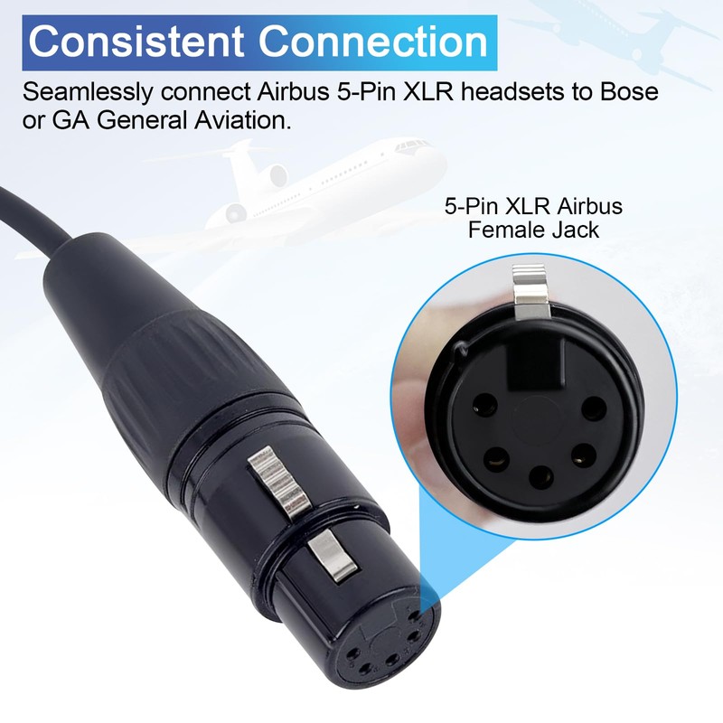 WODASEN Aviation Headset Adapter for Airbus XLR 5 Pin Head