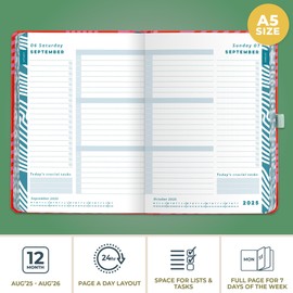 Boxclever Academic Diary 2025-2026 Page A Day A5. 2025-2026 Diary runs Aug'25 - Aug'26. Daily Planner 2025-2026 with Lists. Mid Year Diary 2025-2026 for Busy Schedules.