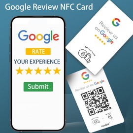 Google Review Tap Card by NUUBIZ - NFC and QR Code Review Card - All Phones Compatible-Digital Business Card to Boost Review -Promote Your Brand - white