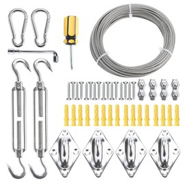 SanSanYa Triangle & Rectangle Sun Shade Sail Hardware Kit 304 Stainless Steel Shade Sails Installation Kit, 100FT Wire Rope Hardware Kit for Outdoor Lawn Patio Garden