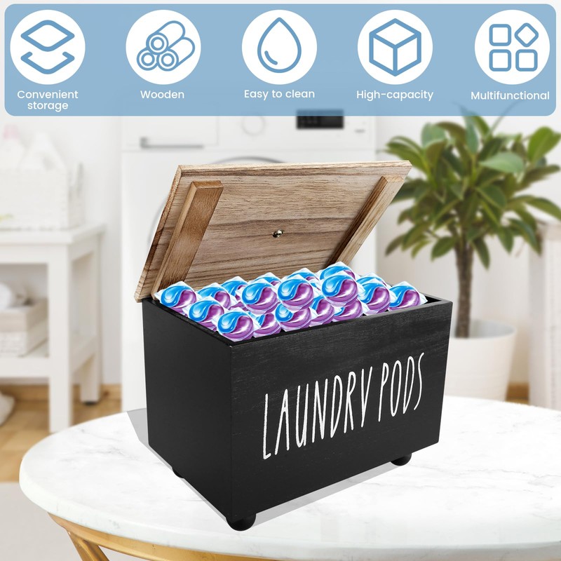 Laundry Pods Container with Lid, Square Storage Box for Laundry
