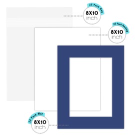 Pack of 25 sets 8x10 MIXED COLORS Picture Mats Mattes Matting for 5x7 Photo + Backing + Bags