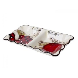 BohemianGifts Classic Cucina Italiana Ceramic 2 Section Appetizer Serving Dish Off-White Fruit Décor