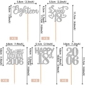 30 piezas de adornos para magdalenas de 18 cumpleaños con purpurina, dieciocho felices, 18 años, 18 años, para decoración de boda, aniversario, fiesta, color plateado