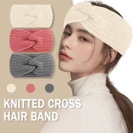 YOFASEN Pack of 3 Women's Winter Knitted Headband Girls Women Headbands Thick Hair Band Ear Warmers Elastic Women's Crochet Headbands Headband (Beige + Grey + Pink)