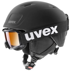 uvex heyya Pro Set - Lightweight Ski Helmet & Ski Goggles for Children - Individual Size Adjustment - Anti-Fog - Black - 51-55 cm