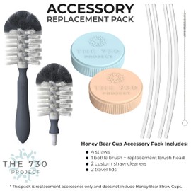 The 730 Project Honey Bear Cup Accessory Pack, 4 Straws and 2 Travel Lids for Honey Bear Straw Cup for Babies with Bottle Brush and Straw Cleaner Brush, Blizzard & Creamsicle