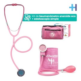 Kit Baumanómetro Aneroide Checkatek con Estetoscopio Transparente, Medidor de Presión Arterial Manual para Adulto, Tensiometro de Brazo con Brazal Ajustable, Equipo Médico Básico con Estuche (Rosa)