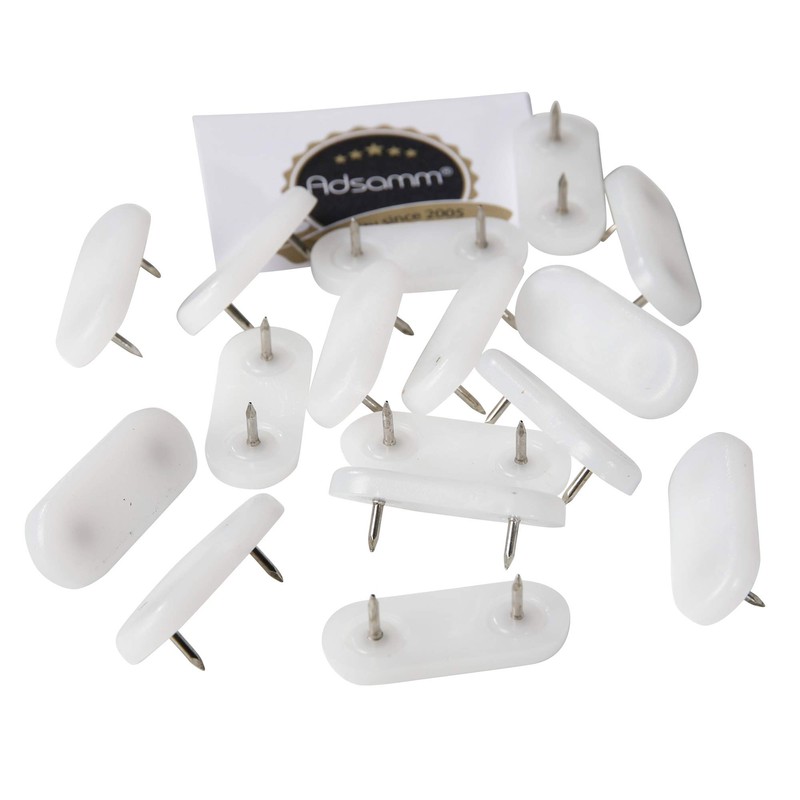 Adsamm® 16 x Plastic Gliders with 2 Nails / White